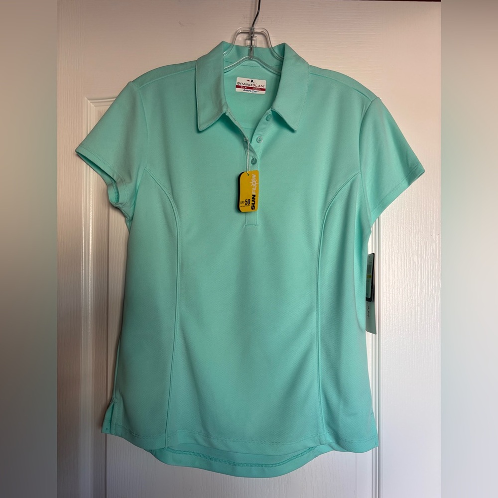 Grand Slam NWT Polo Shirt Womens Medium Teal Golf Tennis Airflow pickleball